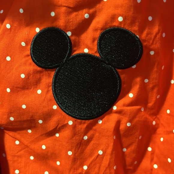 Unique Vintage Disney Red Polka Dot Button Down Shirt with Black Mickey - Picture 2 of 4